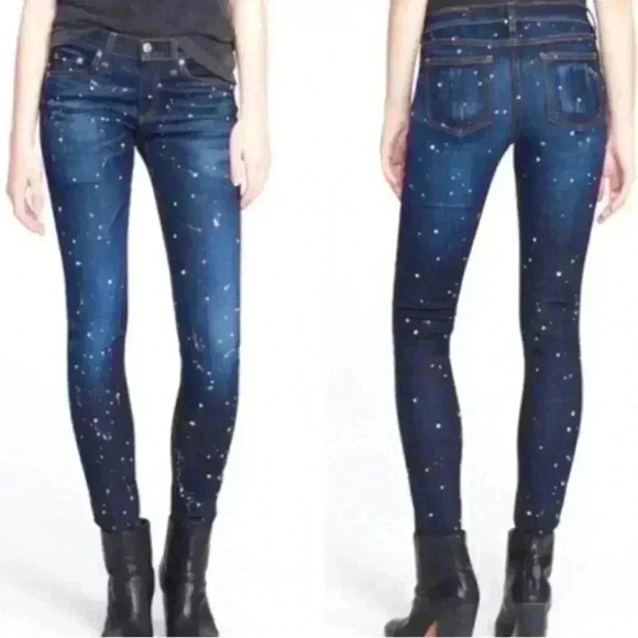 Rag and Bone “Paint Splatter” Skinny Jeans Dark Wash - Picture 1 of 10